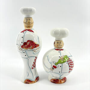 I. Godinger & Co. Fat & Tall Chefs Oil & Vinegar Ceramic Bottles